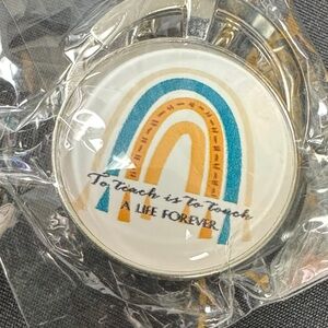 Rainbow Themed Inspirational Keychain To teach is to touch a life forever silver